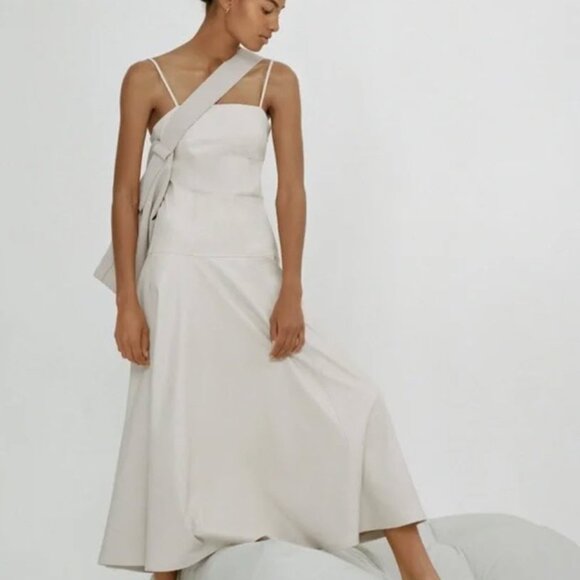 ZARA Dresses & Skirts - Zara Ecru Vegan Leather Midi Dress – NEW